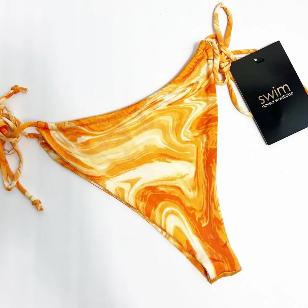 NAKED WARDDROBE DREAMSICLE LARGE ORANGE TWO PIECE BIKINI SET NEW